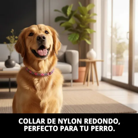 Collar nylon redondo evitando enredos en pelaje de perro de pelo largo