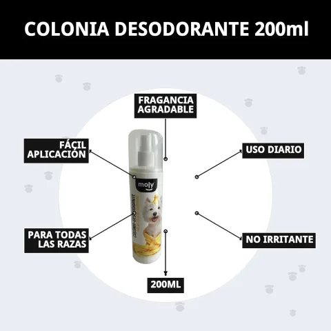 Envase de colonia Moly sobre fondo blanco