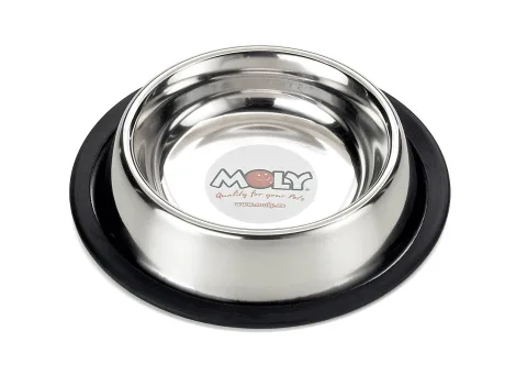 Detalle base antideslizante del comedero de acero para mascotas