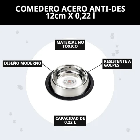 Comedero acero inoxidable de 0,22 litros con base antideslizante