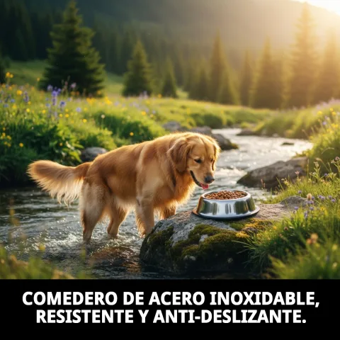 Detalle de la base anti-deslizante del comedero de acero