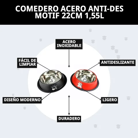 Presentación general del comedero acero inoxidable anti-deslizante Motif