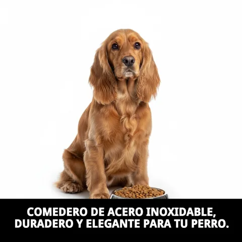 Comedero acero inoxidable para perros medianos en uso