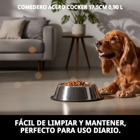 Comedero Cocker sobre suelo limpio y ordenado