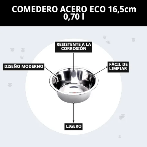 Vista lateral del comedero acero inoxidable Eco 16,5 cm