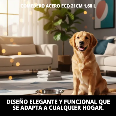 Comedero acero Eco colocado sobre suelo antideslizante