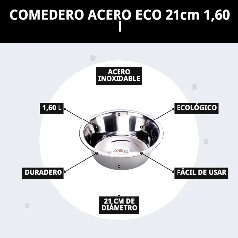 Comedero acero Eco con fondo visible mostrando reciclabilidad