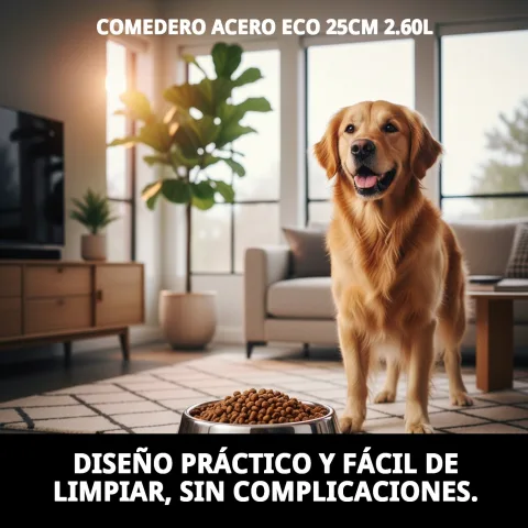 Comedero acero eco con base estable para evitar derrames