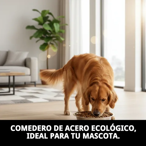 Comedero acero Eco colocado en suelo para alimentación de mascotas