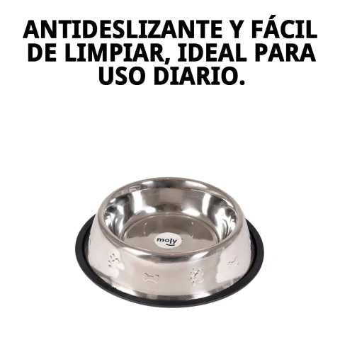 Vista lateral del comedero acero extra con diseño decorativo