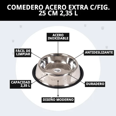 Comedero acero extra con detalles troquelados para perros