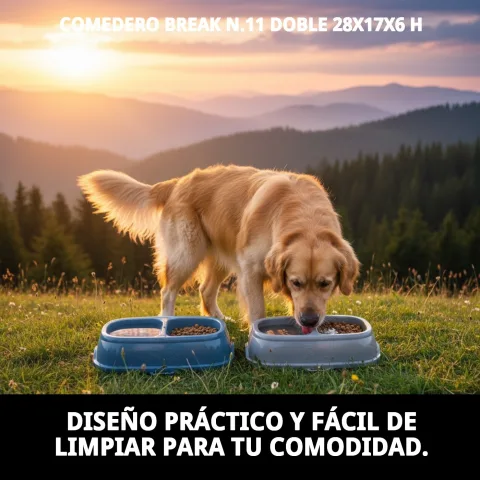 Comedero doble Break N.11 con mascota comiendo