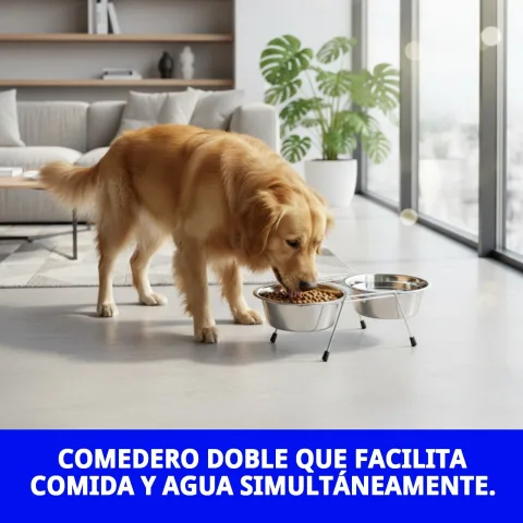 Detalle del borde del comedero doble para evitar derrames