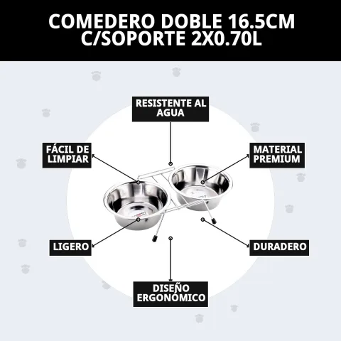 Comedero doble con soporte y dos compartimentos