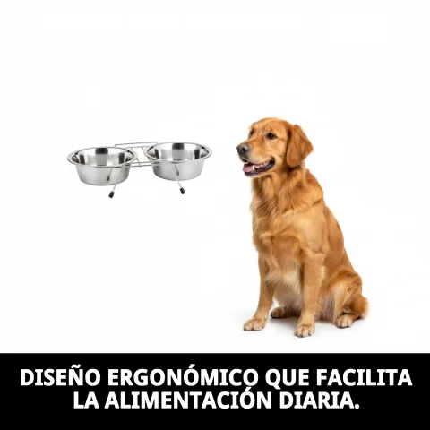 Perro comiendo en comedero doble con soporte de Mar Mascotas