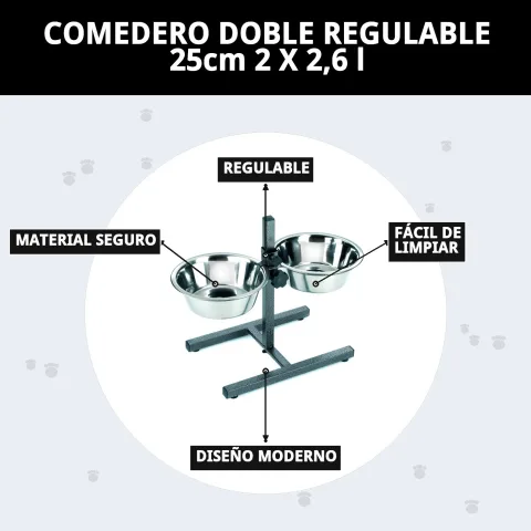 Comedero doble regulable de 25 cm en ambiente doméstico