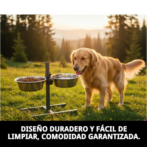 Comedero colocado en zona tranquila para alimentación de mascotas