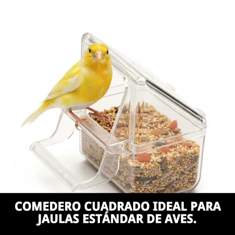 Mangeoire installée dans une cage pour oiseaux