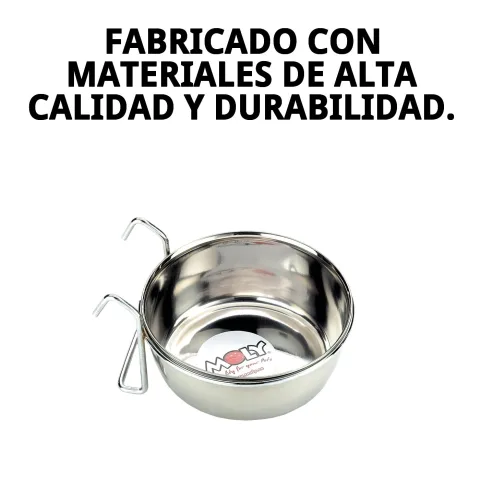 Comedero multiusos colocado en suelo con ganchos fijados