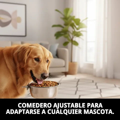 Comedero ajustable con comida seca para mascotas