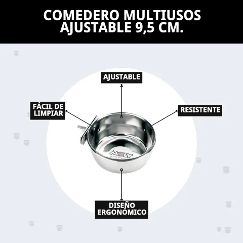 Vista lateral del comedero multiusos ajustable 9,5 cm