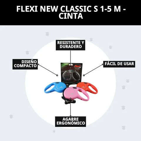 Correa extensible Flexi New Classic S junto a arnés para mayor seguridad