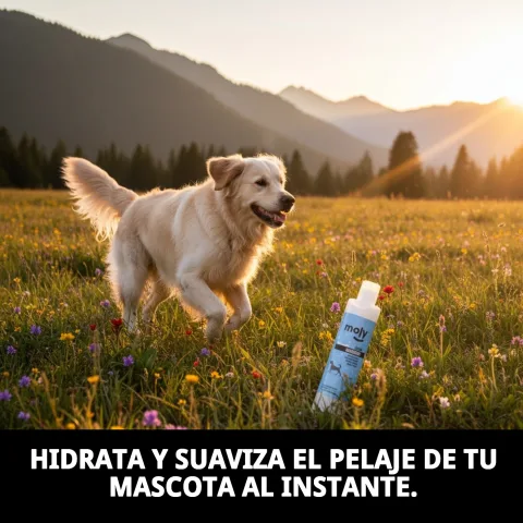 Aplicación de crema suavizante Moly sobre pelaje de perro