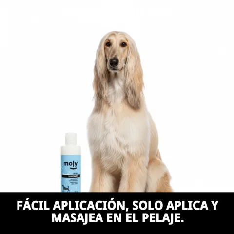 Varias presentaciones de crema suavizante Moly para mascotas