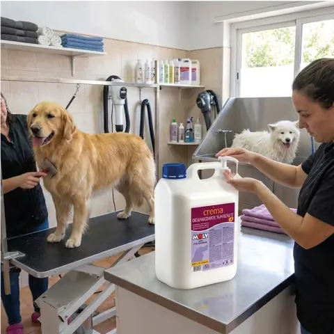 Detalle textura crema suavizante Moly para perros