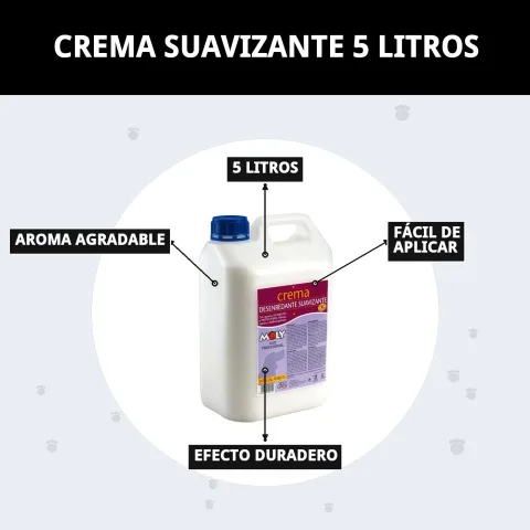 Crema suavizante Moly junto a accesorios de peluquería canina