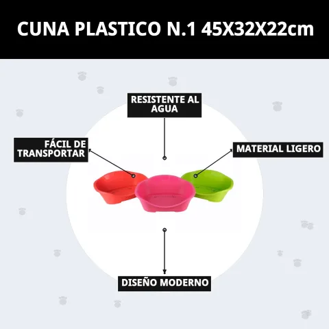 Cuna plástico N.1 con gato pequeño descansando cómodo