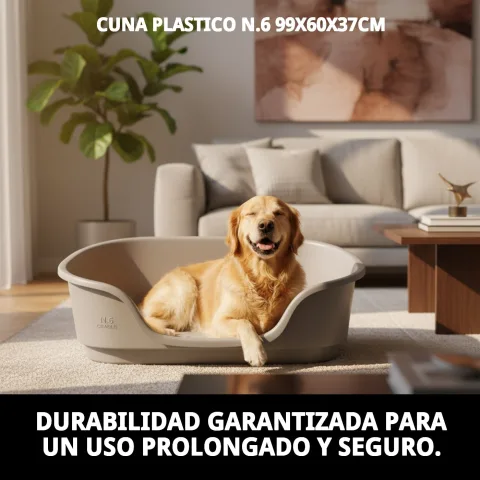 Cuna de plástico N.6 con mascota descansando cómodamente