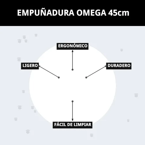 Empuñadura Omega 45 cm presentada en fondo blanco