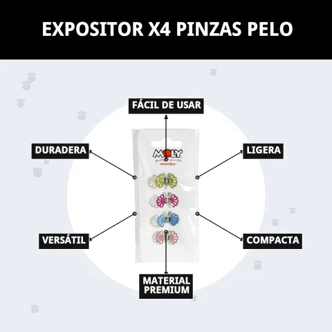 Conjunto completo de expositor y pinzas Moly para peluquería canina profesional