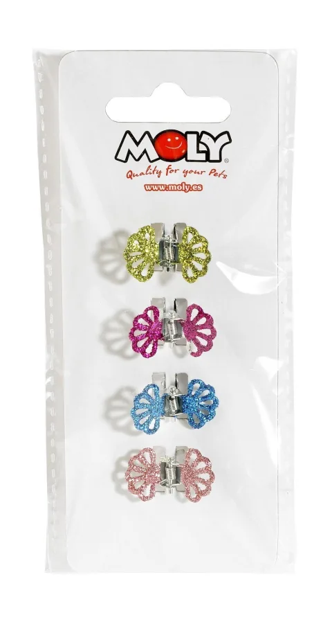 Expositor Moly con 4 pinzas de pelo para perros en colores variados
