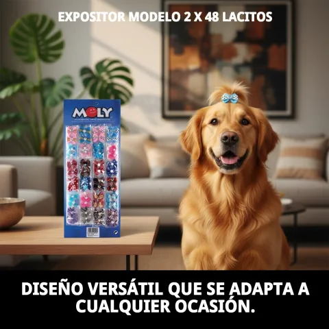 Accesorios decorativos para perros de pelo largo en expositor