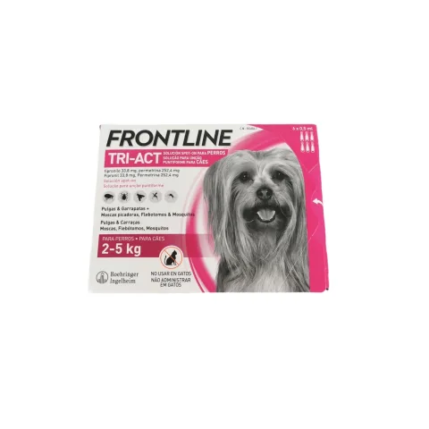 Détail d’une pipette antiparasitaire Frontline Tri-Act pour petits chiens
