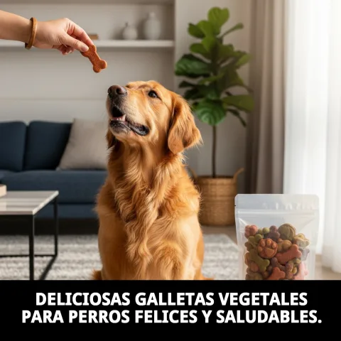Perro disfrutando de una galleta vegetal saludable