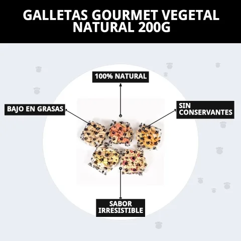 Presentación de producto y envase de Galletas Gourmet Vegetal Natural Moly