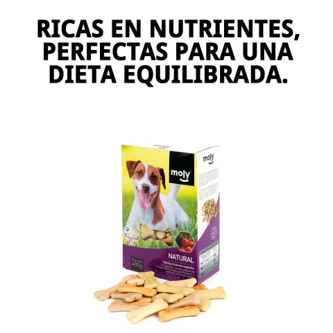 Envase abierto mostrando galletas crujientes para perros