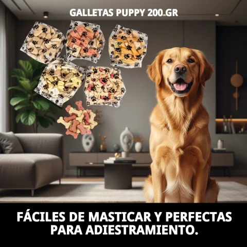 Galletas Puppy Moly mostrando vitaminas A, D3 y E