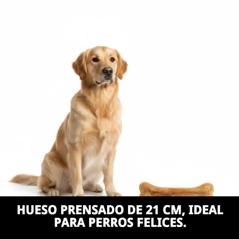 Perro de tamaño medio disfrutando del hueso prensado Moly