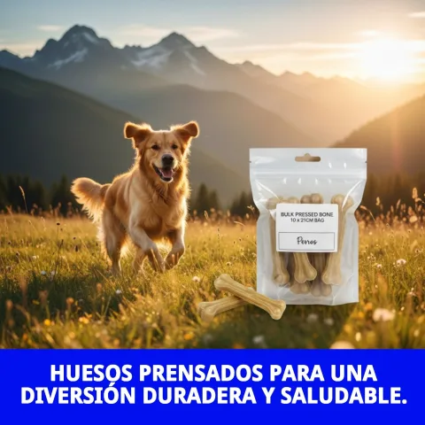 Perro mediano masticando hueso prensado natural de piel bovina