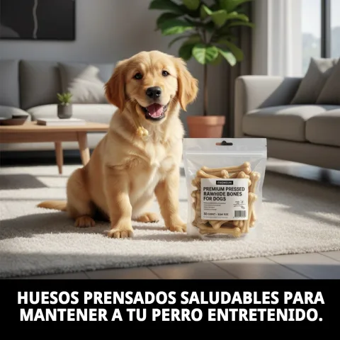 Detalle textura hueso prensado para higiene dental canina
