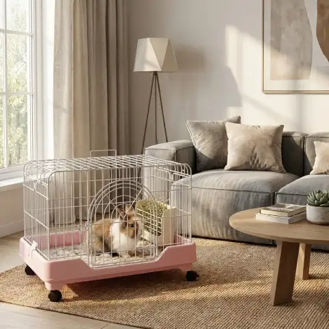 Cage Living Dream avec structure métallique galvanisée blanche pour lapins et cochons d'Inde