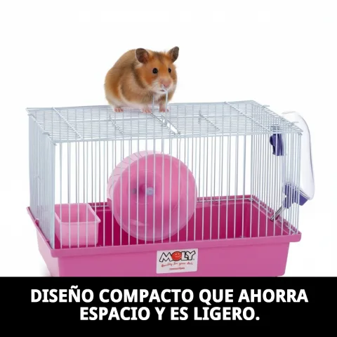 Jaula para hámster equipada con rueda y juguetes