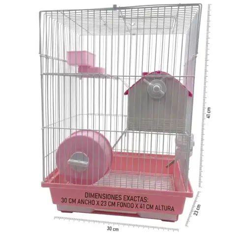 JAULA PARA HÁMSTER MOLY DE DOS PISOS CON BANDEJA EXTRAÍBLE Y PARRILLA 30 X 23 X 41 CM | INCLUYE COMEDERO, BEBEDERO Y RUEDA
