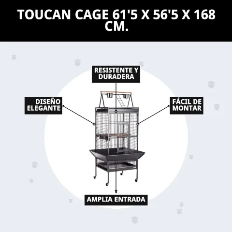Cage Tucan avec accessoires et espace pour oiseaux actifs