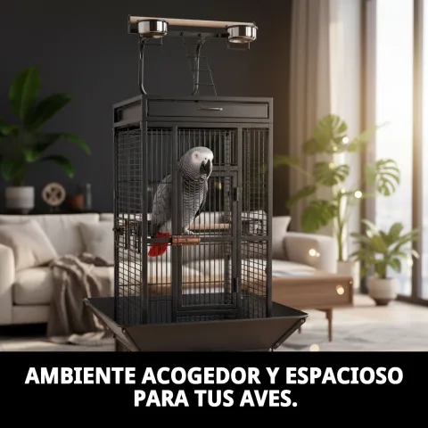 Perchoirs installés à l'intérieur de la cage Yaco pour le confort des animaux