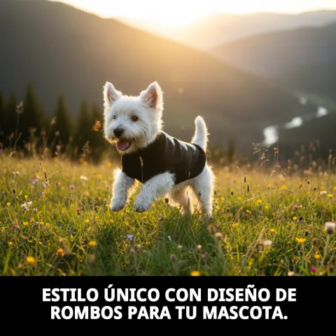Vista lateral del jersey diseño rombos en perro